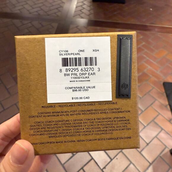 Coach Bow Pearl Drop Earrings CY106 Holiday Gift Silver/Pearl - Picture 4 of 4